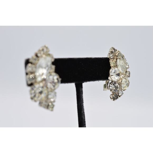 Vintage Clip On Earrings Sparkling Rhinestone Crystal Shiny Statement 1980s BinQ - Picture 5 of 11